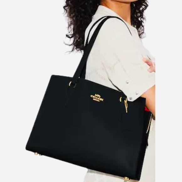 Authentic Coach Tatum Carryall Bag in Midnight / Oxblood / Gold Hardware - Picture 9 of 12